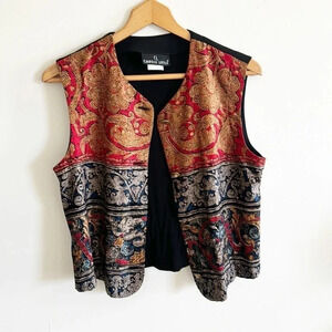 Carole Little Vintage 90s red/black artsy print vest size M